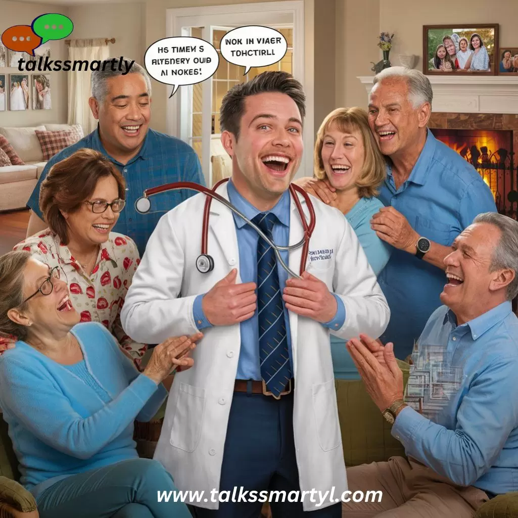 "Why did the son-in-law become a doctor? He heard laughter is the best medicine—and he's our resident comedian!"